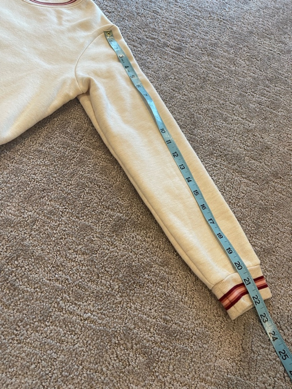 Marine Layer Oatmeal Crewneck Ringer Sweatshirt, Burgundy/Pink Trim, Pullover, S - Picture 11 of 15